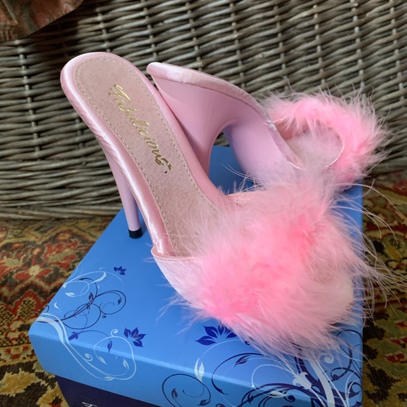 Pleaser Pink Marabou Stiletto Slide - Picture 2 of 3